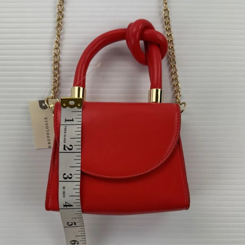 Anthropologie Mini Handbag Red Knot Handle Gold Chain Crossbody Purse NWT